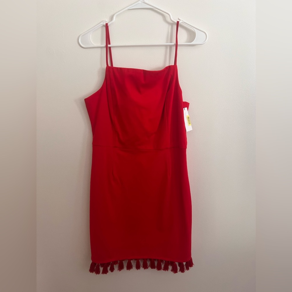 NWT red mini dress with fringe detail